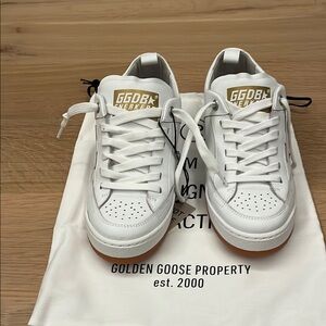 Golden Goose White and Gold Sneakers YEAH